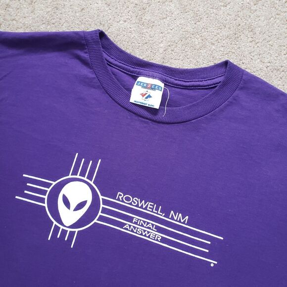 Vintage 90s Y2K Alien Final Answer Roswell NM Size Medium Mens Purple T-Shirt - Picture 2 of 5